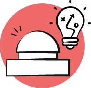 Illustratives Icon: Ein Buzzer und eine Glühbirne darüber